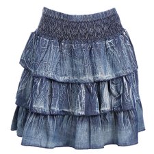 Saia Jeans Com Babados E Stretch Na Cintura Saia Jeans Com Babados E Stretch Na Cintura