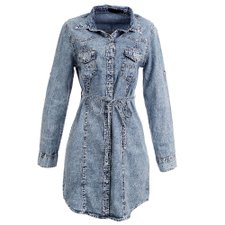 Vestido Jeans Com Gola Clássica Acinturado Vestido Jeans Com Gola Clássica Acinturado