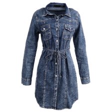 Vestido Jeans Com Gola Clássica Acinturado Vestido Jeans Com Gola Clássica Acinturado