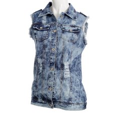 Colete Com Bolsos Frontais Jeans Desfiado Colete Com Bolsos Frontais Jeans Desfiado
