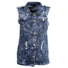 Colete Com Bolsos Frontais Jeans Desfiado Colete Com Bolsos Frontais Jeans Desfiado