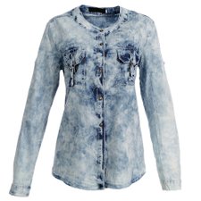 Camisa Jeans Bolsos Frontais Manga Longa Camisa Jeans Bolsos Frontais Manga Longa