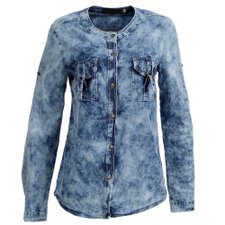 Camisa Jeans Bolsos Frontais Manga Longa Camisa Jeans Bolsos Frontais Manga Longa