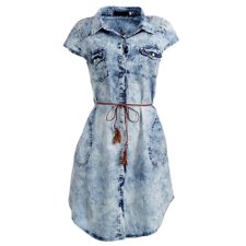 Vestido Jeans Detalhes Metálicos Vazados Vestido Jeans Detalhes Metálicos Vazados