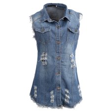 Colete Jeans Com Detalhes Desfiados Colete Jeans Com Detalhes Desfiados