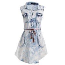 Vestido Jeans Liso Com Bolsos Frontais Vestido Jeans Liso Com Bolsos Frontais