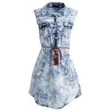 Vestido Jeans Liso Com Bolsos Frontais Vestido Jeans Liso Com Bolsos Frontais