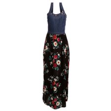 Vestido Longo Estampado Com Parte Jeans Vestido Longo Estampado Com Parte Jeans