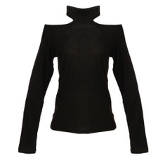Blusa Manga Longa Gola Alta Ombro Vazado Blusa Manga Longa Gola Alta Ombro Vazado