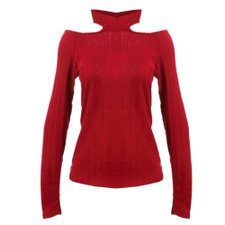 Blusa Manga Longa Gola Alta Ombro Vazado Blusa Manga Longa Gola Alta Ombro Vazado