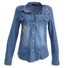 Camisa Jeans Bordada Com Pedrarias Camisa Jeans Bordada Com Pedrarias