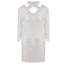 Vestido Plus Size Gola Alta Vazada Com Detalhes Metálicos Vestido Plus Size Gola Alta Vazada Com Detalhes Metálicos