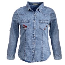 Camisa Jeans Com Patch Nos Bolsos Frontal (Plus Size) Camisa Jeans Com Patch Nos Bolsos Frontal (Plus Size)