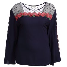 Blusa Com Tule Na Gola E Renda (Plus Size) Blusa Com Tule Na Gola E Renda (Plus Size)