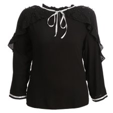 Blusa Gola Alta Com Babado E Perolas (Plus Size) Blusa Gola Alta Com Babado E Perolas (Plus Size)
