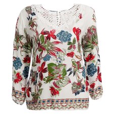 Blusa Plus Size Estampada Com Guipir Blusa Plus Size Estampada Com Guipir