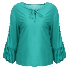Blusa Plus Size Decote Trançado Com Manga Longa Blusa Plus Size Decote Trançado Com Manga Longa