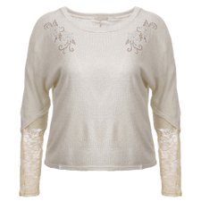 Blusa Plus Size Manga Longa Com Tule Rendado E Tachas Blusa Plus Size Manga Longa Com Tule Rendado E Tachas