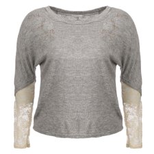 Blusa Plus Size Manga Longa Com Tule Rendado E Tachas Blusa Plus Size Manga Longa Com Tule Rendado E Tachas