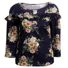 Blusa Plus Size Floral Gola Choker E Babados Blusa Plus Size Floral Gola Choker E Babados