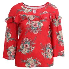 Blusa Plus Size Floral Gola Choker E Babados Blusa Plus Size Floral Gola Choker E Babados