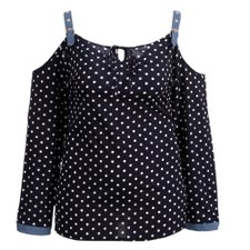 Blusa Plus Size Poá Com Ombro Vazado Blusa Plus Size Poá Com Ombro Vazado