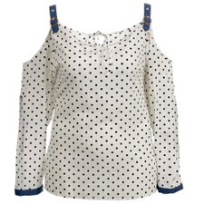 Blusa Plus Size Poá Com Ombro Vazado Blusa Plus Size Poá Com Ombro Vazado