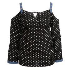Blusa Plus Size Poá Com Ombro Vazado Blusa Plus Size Poá Com Ombro Vazado