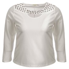 Blusa Plus Size Gola Choker Com Esferas Metálicas Blusa Plus Size Gola Choker Com Esferas Metálicas
