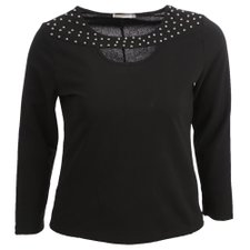 Blusa Plus Size Gola Choker Com Esferas Metálicas Blusa Plus Size Gola Choker Com Esferas Metálicas
