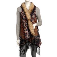 Colete Feminino Estampado Gola Com Pelo E Franjas Colete Feminino Estampado Gola Com Pelo E Franjas