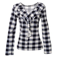 Blusa Xadrez Manga Longa Com Babado Blusa Xadrez Manga Longa Com Babado