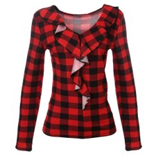 Blusa Xadrez Manga Longa Com Babado Blusa Xadrez Manga Longa Com Babado