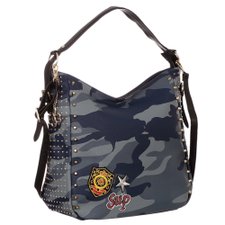 Bolsa Hobo Feminina Estampa Camuflada Com Spikes Bolsa Hobo Feminina Estampa Camuflada Com Spikes
