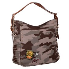 Bolsa Hobo Feminina Estampa Camuflada Com Spikes Bolsa Hobo Feminina Estampa Camuflada Com Spikes