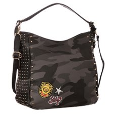 Bolsa Hobo Feminina Estampa Camuflada Com Spikes Bolsa Hobo Feminina Estampa Camuflada Com Spikes