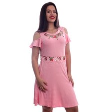 Vestido Com Tule Bordado E Ombro Vazado Vestido Com Tule Bordado E Ombro Vazado