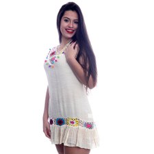 Vestido Com Detalhes Em Tricô Colorido Vestido Com Detalhes Em Tricô Colorido