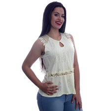 Regata Com Detalhes Vazados Tecido Elástico Regata Com Detalhes Vazados Tecido Elástico