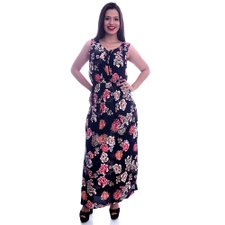 Vestido Longo Estampado Com Amarração Na Gola Vestido Longo Estampado Com Amarração Na Gola
