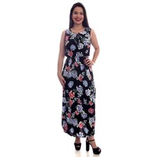 Vestido Longo Estampado Com Amarração Na Gola Vestido Longo Estampado Com Amarração Na Gola
