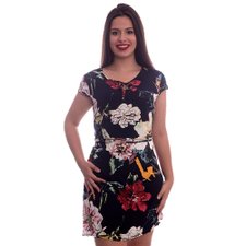 Vestido Com Estampa Floral E Amarração Na Gola Vestido Com Estampa Floral E Amarração Na Gola