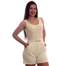 Macaquinho Com Guipir Na Parte Superior Macaquinho Com Guipir Na Parte Superior