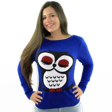 Suéter Azul De Tricot Com Estampa Animal Suéter Azul De Tricot Com Estampa Animal