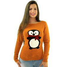 Suéter Feminino Com Estampa De Pinguim Suéter Feminino Com Estampa De Pinguim