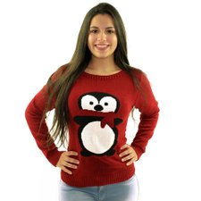 Suéter Vermelho Feminino Com Estampa De Pinguim Suéter Vermelho Feminino Com Estampa De Pinguim
