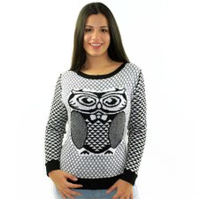 Suéter Preto De Linho Estampa Animal Com Mosaíco Suéter Preto De Linho Estampa Animal Com Mosaíco