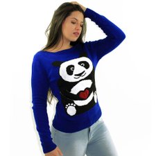 Suéter Feminino Azul Manga Longa Estampado Suéter Feminino Azul Manga Longa Estampado