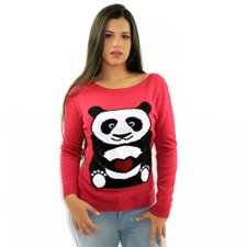 Suéter Feminino Manga Longa Rosa Estampado Suéter Feminino Manga Longa Rosa Estampado
