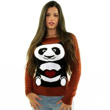 Suéter Marrom Feminino Manga Longa Estampado Suéter Marrom Feminino Manga Longa Estampado